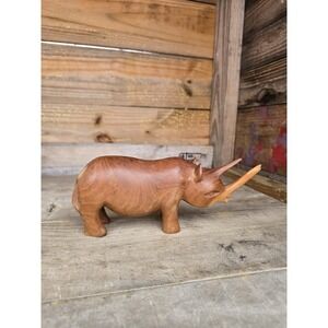 Vintage Hand Carved Wooden Rhinoceros Rhino Solid One Piece